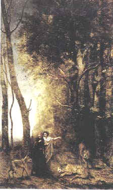 VIRGILIO SALVA DANTE DALLE TRE FIERE NELLA SELVA OSCURA , SIMBOLO della vita peccaminosa in cui l' uomo si perde , se non viene soccorso dalla Grazia .