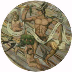 MERCURIO AMBASCIATORE E POSTINO VOLANTE (Soffitto del Palazzo delle poste centrali d' Arezzo).