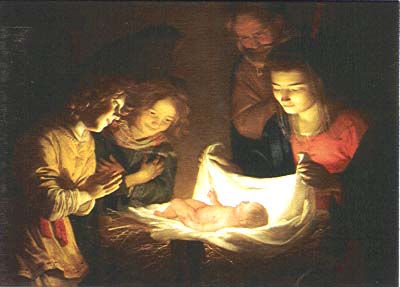 GERARD O GERRIT VAN HONTHORST detto GHERARDO DELLE NOTTI ,  (1590-1656) , "ADORAZIONE DEL BAMBINO"  , (1620 ?) , Olio su tela , 130 x 96 cm , Firenze Galleria degli Uffizi