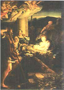 ANTONIO ALLEGRI DETTO IL CORREGGIO (1489?-1534) , "ADORAZIONE DEI PASTORI"  DETTA "LA NOTTE"  (1530) , Olio su Tavola , 188 x 256,5 cm ; Dresda Gemaldegalerie 