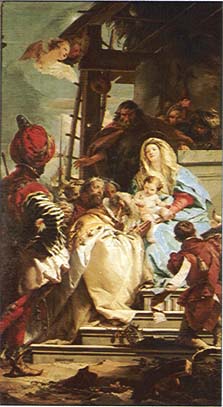 GIAMBATTISTA TIEPOLO (1696-1770) , "ADORAZIONE DEI MAGI"  (1753) , Olio su tela , 211 x 425 cm , Monaco , Alte Pinakothek 